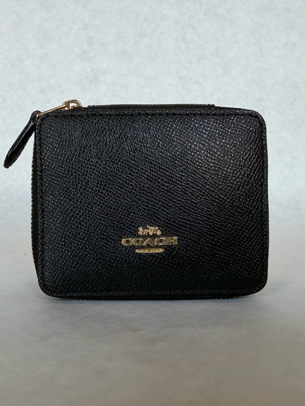 Coach Black Crossgrain Leather Travel Jewelry Box Case Gold Hardware